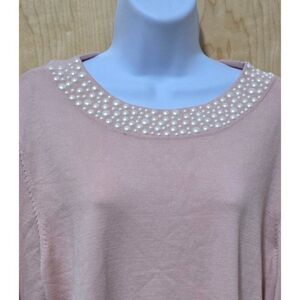 Calvin Klein Pale Pink Sweater With Pearl Embellished Neckline Womens Size XL